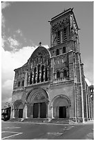 Facade of the Romanesque church of Vezelay. Burgundy, France (black and white)