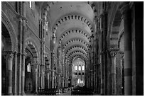 Nave of the Romanesque church of Vezelay. Burgundy, France (black and white)