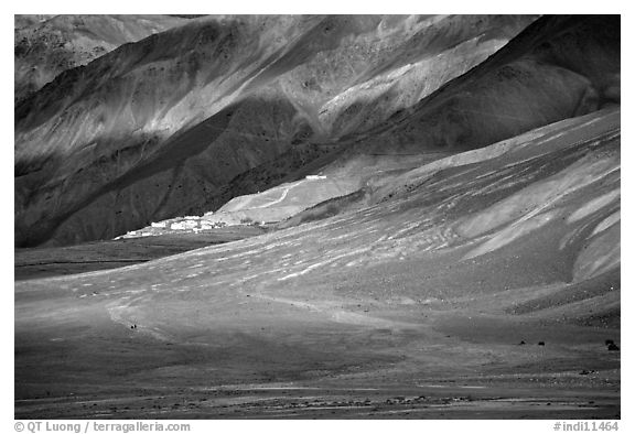 Lights and shadows, Karsha monastery, Zanskar, Jammu and Kashmir. India (black and white)