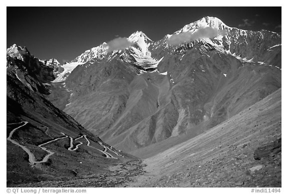 Mountainside road with hairpin turns, Himachal Pradesh. India (black and white)