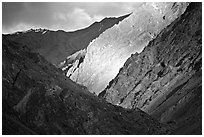 Dramatic light on barren mountains, Zanskar, Jammu and Kashmir. India (black and white)