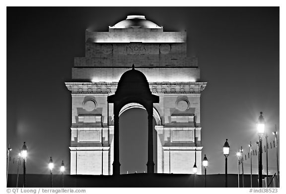 India Gate by night. New Delhi, India (black and white)