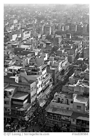 View of a Old Delhi street from above. New Delhi, India