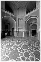 Geometrical patters on the floor of hall, Humayun's tomb. New Delhi, India (black and white)