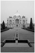 Humayun's tomb and watercourses at dusk. New Delhi, India (black and white)