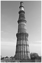 73-meter high tower of victory, Qutb Minar. New Delhi, India ( black and white)