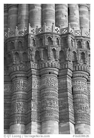 Shafts separated by Muqarnas corbels, Qutb Minar. New Delhi, India (black and white)