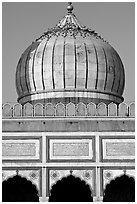 Dome and prayer hall arches, Jama Masjid. New Delhi, India (black and white)