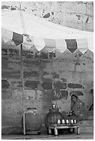Beverage vendor inside fort. Jodhpur, Rajasthan, India (black and white)
