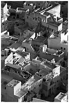 Terraces on top of blue houses seen from above. Jodhpur, Rajasthan, India ( black and white)