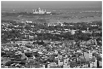Old town, with Umaid Bhawan Palace in the distance, Mehrangarh Fort. Jodhpur, Rajasthan, India (black and white)