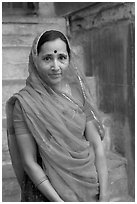 Woman in red sari. Jodhpur, Rajasthan, India (black and white)