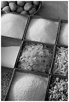 Grains and other foods,  Sardar market. Jodhpur, Rajasthan, India (black and white)