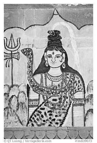Mural painting of hindu deity. Varanasi, Uttar Pradesh, India (black and white)
