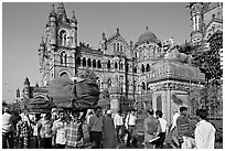 Crowd in front of Chhatrapati Shivaji Terminus. Mumbai, Maharashtra, India ( black and white)
