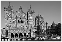 Exhuberant Gothic style of Chhatrapati Shivaji Terminus. Mumbai, Maharashtra, India (black and white)