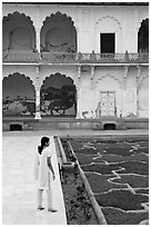 Woman in Anguri Bagh garden, Agra Fort. Agra, Uttar Pradesh, India (black and white)