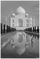 Taj Mahal and reflecting pool, morning. Agra, Uttar Pradesh, India ( black and white)