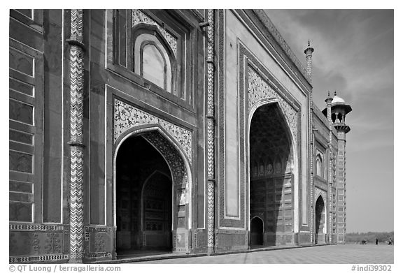 Taj Mahal masjid. Agra, Uttar Pradesh, India (black and white)