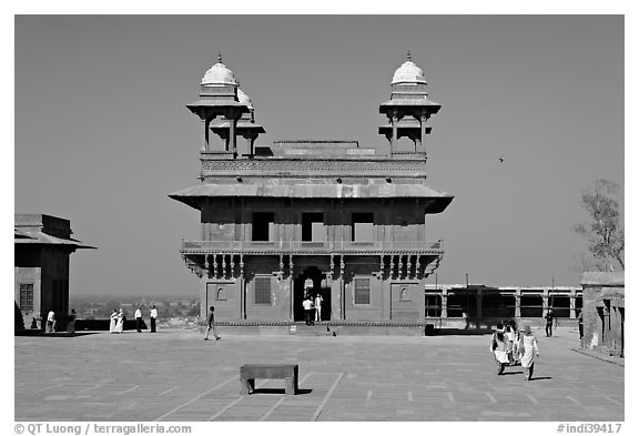 Pachisi courtyard, and Diwan-i-Khas, afternoon. Fatehpur Sikri, Uttar Pradesh, India