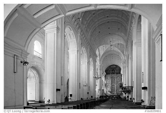 Nave of Se Cathedral , Old Goa. Goa, India (black and white)