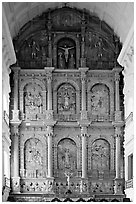 Main altar, dedicated to St Catherine of Alexandria, Se Cathedral , Old Goa. Goa, India (black and white)