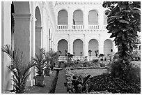 Garden in courtyard of Basilica of Bom Jesus, Old Goa. Goa, India ( black and white)