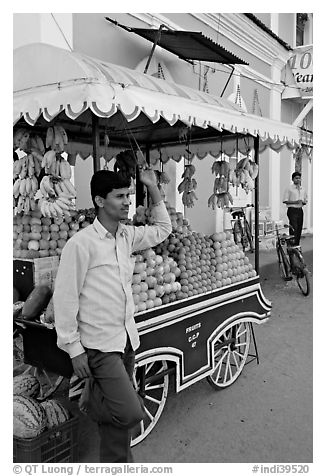 Fruit vendor, Panjim (Panaji). Goa, India (black and white)