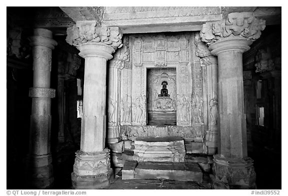 Main hall (mahamandapa), and inner sanctum, Parsvanatha, Eastern Group. Khajuraho, Madhya Pradesh, India (black and white)