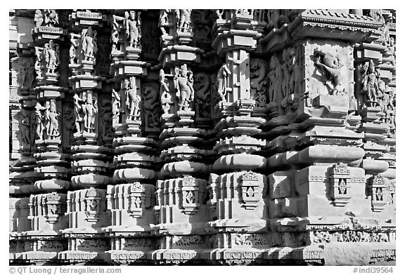 Decorated columns, Duladeo Temple, Southern Group. Khajuraho, Madhya Pradesh, India (black and white)