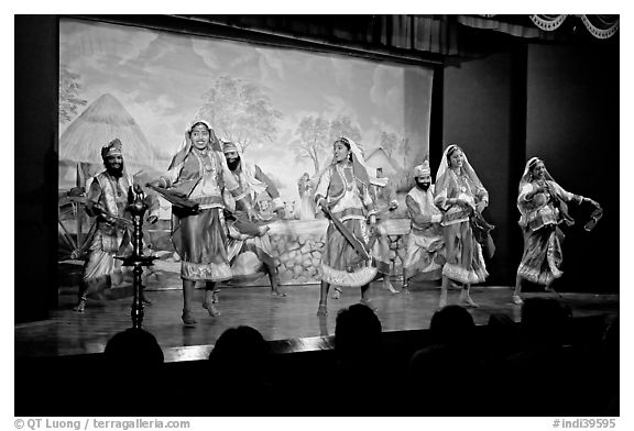 Folksdance performed on Kandariya art and culture show stage. Khajuraho, Madhya Pradesh, India (black and white)