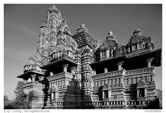Lakshmana temple, early morning. Khajuraho, Madhya Pradesh, India (black and white)