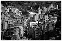 Jumble of houses, Riomaggiore. Cinque Terre, Liguria, Italy (black and white)
