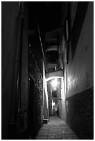Narrow street at night, Vernazza. Cinque Terre, Liguria, Italy (black and white)