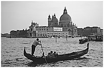 Gondola,  Santa Maria della Salute church, late afternoon. Venice, Veneto, Italy ( black and white)