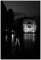 Rezzonico palace illuminated at night, along the Grand Canal. Venice, Veneto, Italy (black and white)
