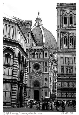 Baptistry, Campanile tower, and Duomo. Florence, Tuscany, Italy (black and white)