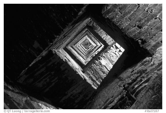 Stairs inside Torre del Mangia (Bell tower). Siena, Tuscany, Italy (black and white)