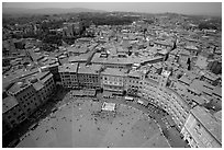 Piazza Del Campo and houses seen from Torre del Mangia. Siena, Tuscany, Italy ( black and white)