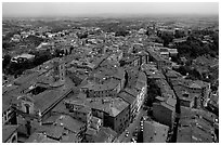 Historic town seen from Torre del Mangia. Siena, Tuscany, Italy ( black and white)