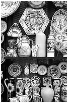 Ceramic plates on display. Orvieto, Umbria (black and white)