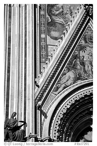 Facade detail of the fresco on Duomo. Orvieto, Umbria (black and white)
