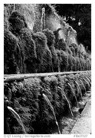 Alley lined with fountains, Villa d'Este. Tivoli, Lazio, Italy (black and white)