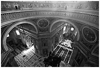 Interior of Basilica San Pietro (Saint Peter) seen from the Dome. Vatican City (black and white)