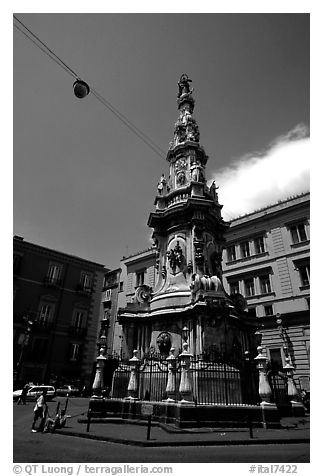Guglia in Piazza Gesu Nuovo. Naples, Campania, Italy (black and white)