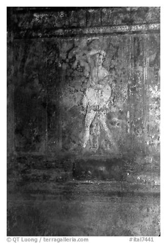 Fresco on the walls of Villa di Misteri (Villa of Mysteries). Pompeii, Campania, Italy (black and white)