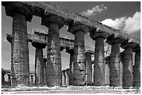 Columns of Greek Temple of Neptune. Campania, Italy (black and white)