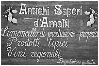 Sign advertising Lemoncelo, the local lemon-based liquor, Amalfi. Amalfi Coast, Campania, Italy (black and white)