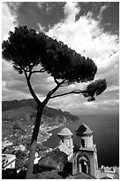 Spectacular view on the Gulf from the terraces of Villa Rufulo, Ravello. Amalfi Coast, Campania, Italy ( black and white)