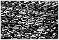 Rows of cars in transit at Salerno port. Amalfi Coast, Campania, Italy ( black and white)